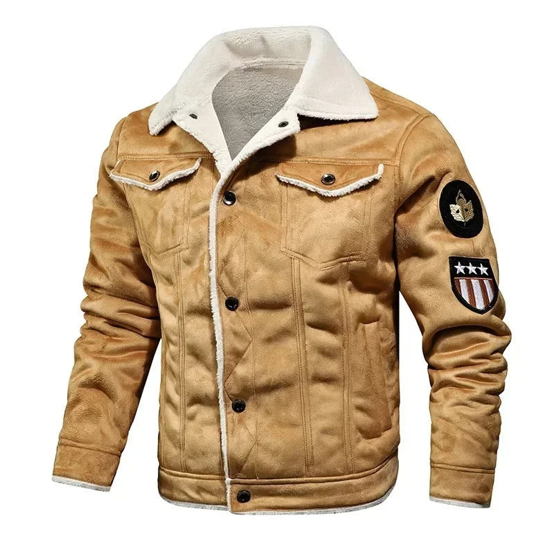 Heren winterjas met bontkraag - klassieke stijl - Khaki