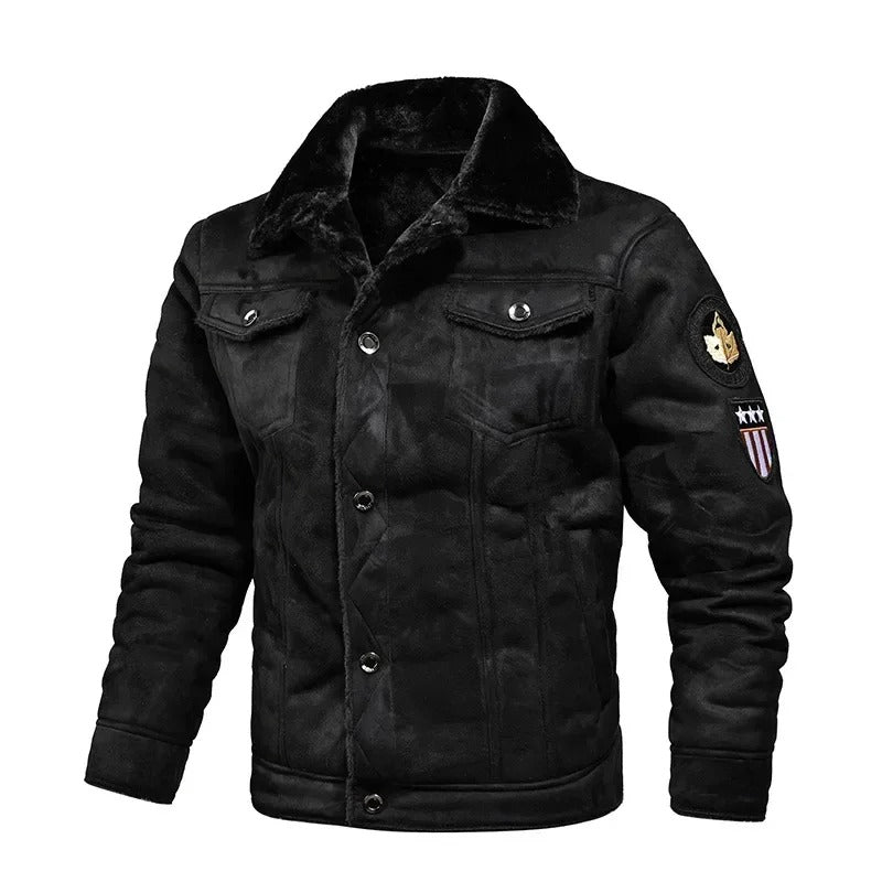 Heren winterjas met bontkraag - klassieke stijl - Zwart