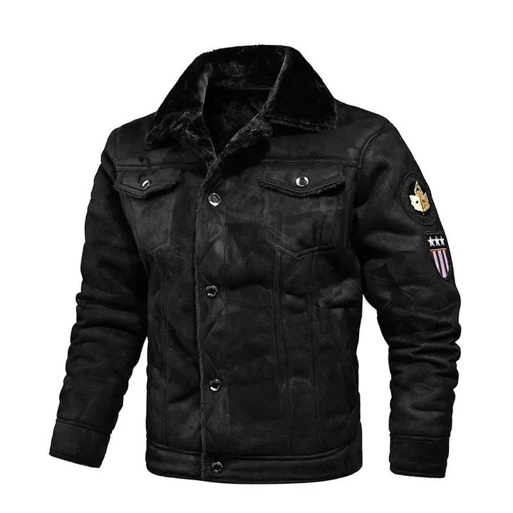 Heren winterjas met bontkraag - klassieke stijl - Zwart