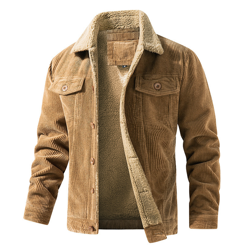 Heren Winterjas met Plush Voering - Warme Casual Jas - Khaki