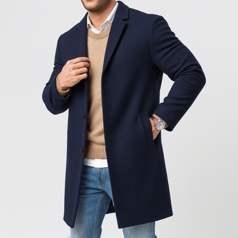 Heren Winterjas Tailored Trenchcoat - Klassieke Knoopsluiting - Blauw