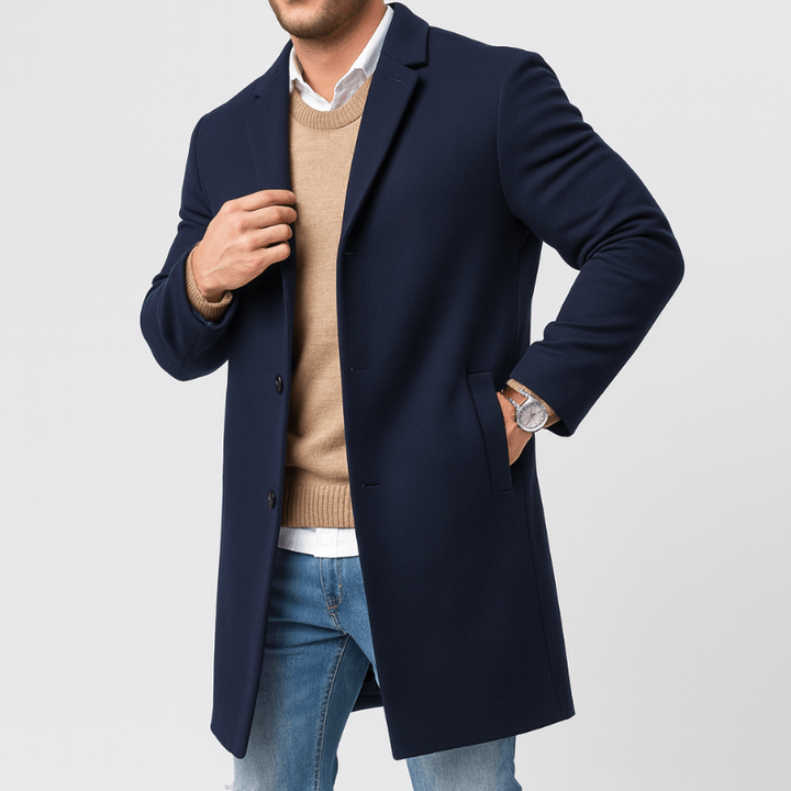 Heren Winterjas Tailored Trenchcoat - Klassieke Knoopsluiting - Blauw