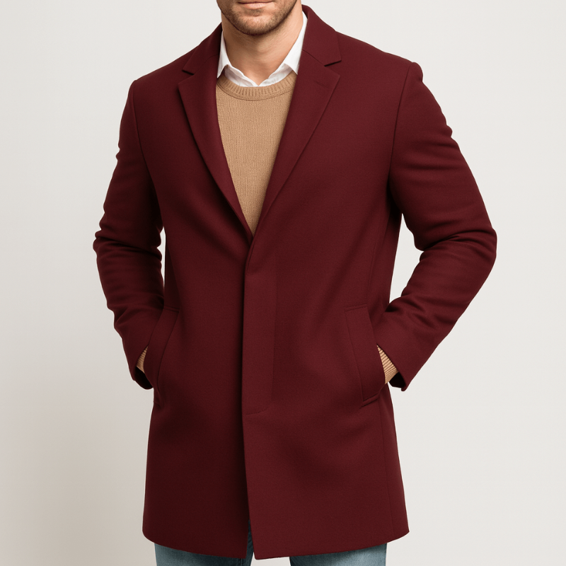 Heren Winterjas Tailored Trenchcoat - Klassieke Knoopsluiting - Rood