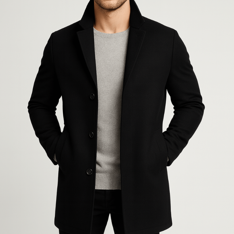 Heren Winterjas Tailored Trenchcoat - Klassieke Knoopsluiting - Zwart