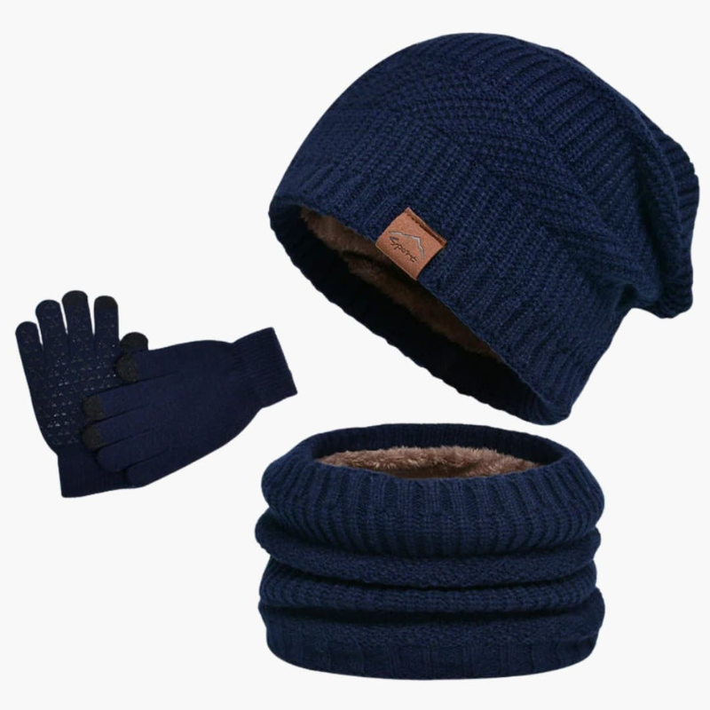 Heren Winterset Muts Sjaal Handschoenen - Warme 3-delige set - Blauw