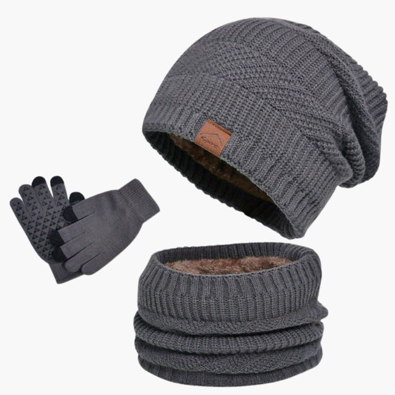 Heren Winterset Muts Sjaal Handschoenen - Warme 3-delige set - Grijs