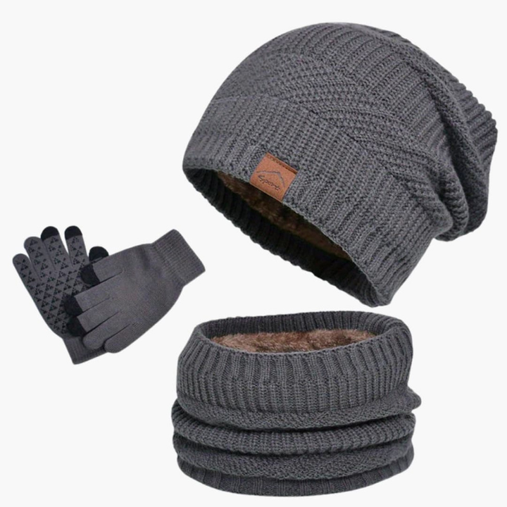 Heren Winterset Muts Sjaal Handschoenen - Warme 3-delige set - Grijs