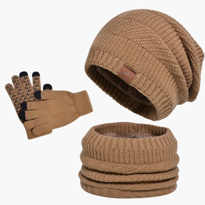 Heren Winterset Muts Sjaal Handschoenen - Warme 3-delige set - Khaki