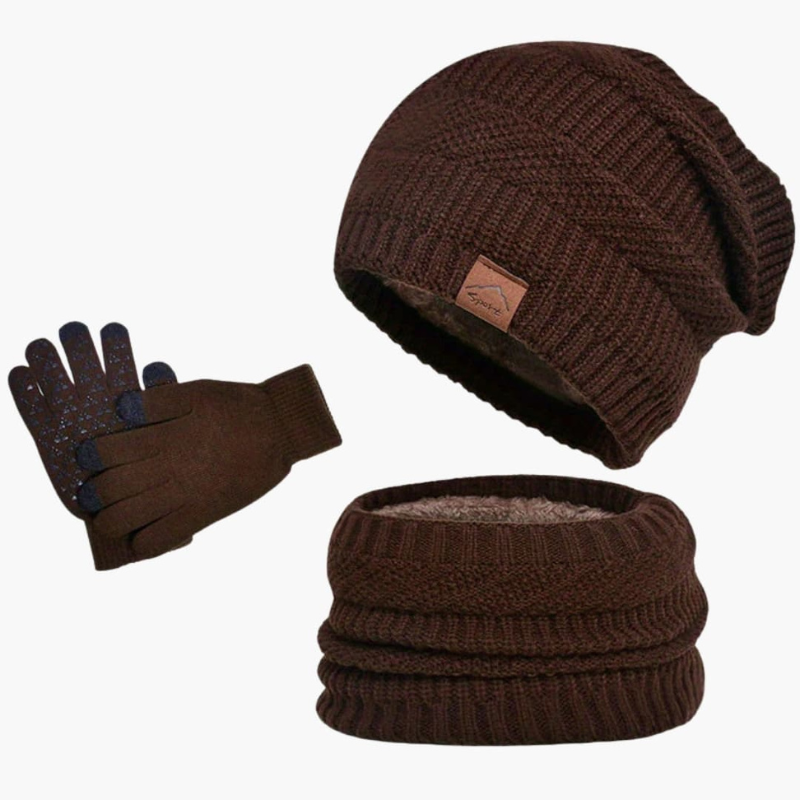 Heren Winterset Muts Sjaal Handschoenen - Warme 3-delige set - Koffie