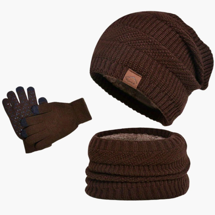 Heren Winterset Muts Sjaal Handschoenen - Warme 3-delige set - Koffie