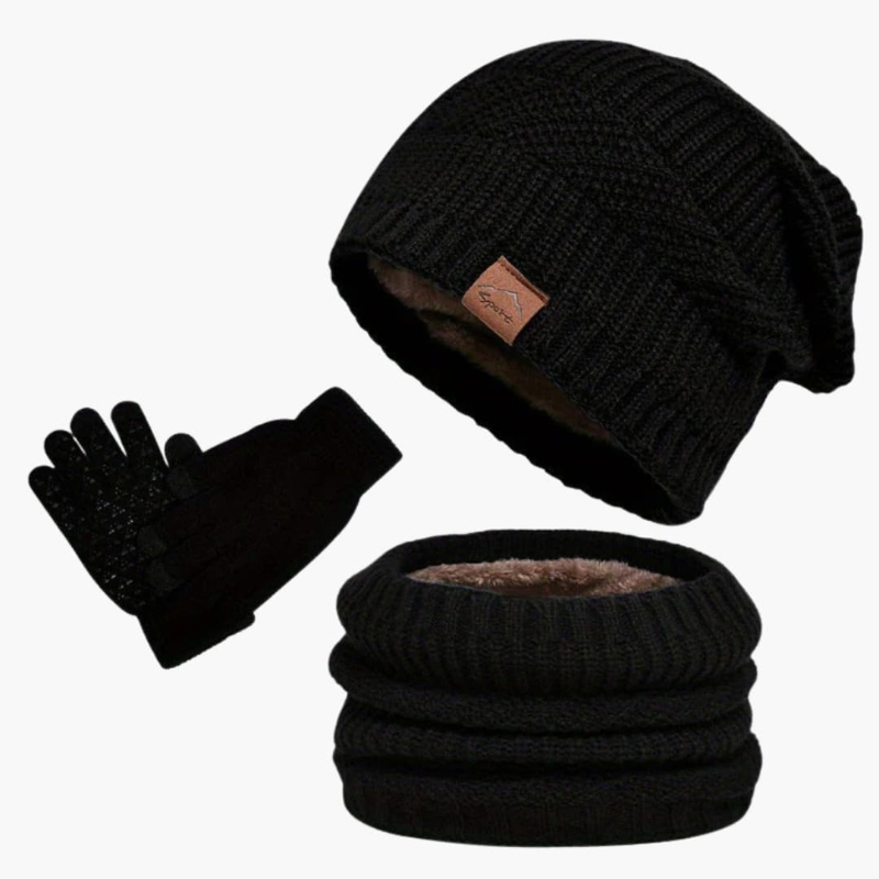 Heren Winterset Muts Sjaal Handschoenen - Warme 3-delige set - Zwart