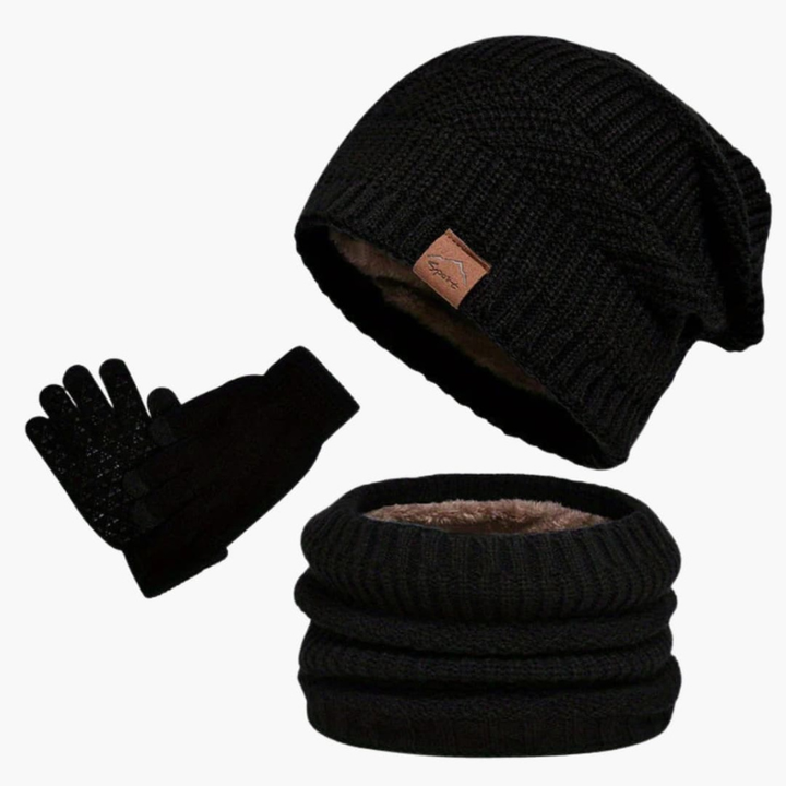 Heren Winterset Muts Sjaal Handschoenen - Warme 3-delige set - Zwart